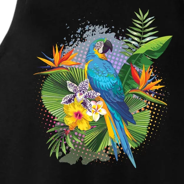 Tropical Paradise Flower Parrot Ladies Tri-Blend Wicking Tank