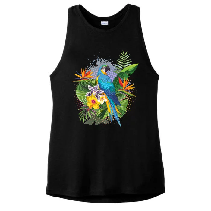 Tropical Paradise Flower Parrot Ladies Tri-Blend Wicking Tank