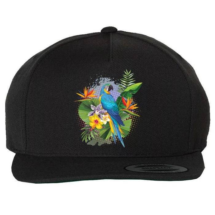 Tropical Paradise Flower Parrot Wool Snapback Cap