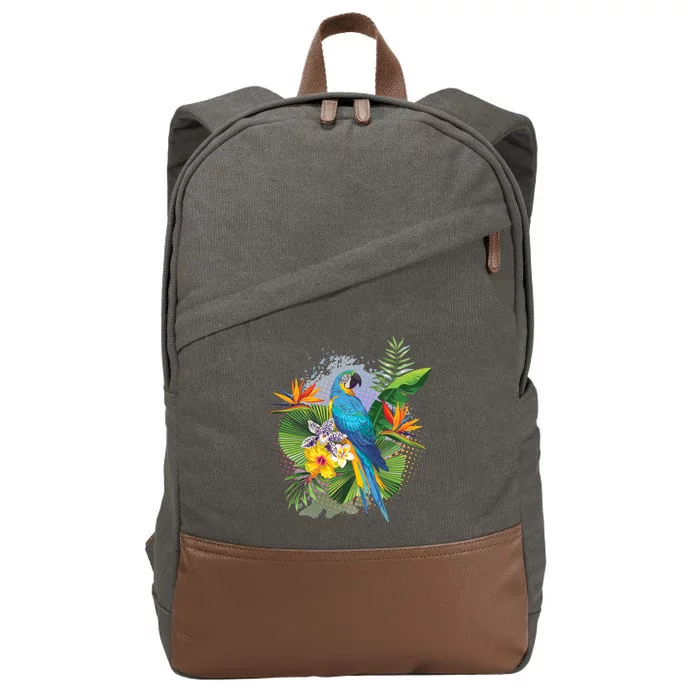 Tropical Paradise Flower Parrot Cotton Canvas Backpack