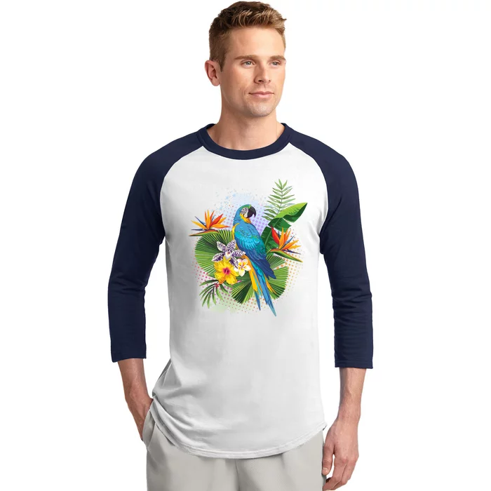 Tropical Paradise Flower Parrot Baseball Sleeve Shirt