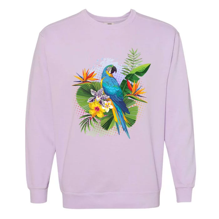 Tropical Paradise Flower Parrot Garment-Dyed Sweatshirt