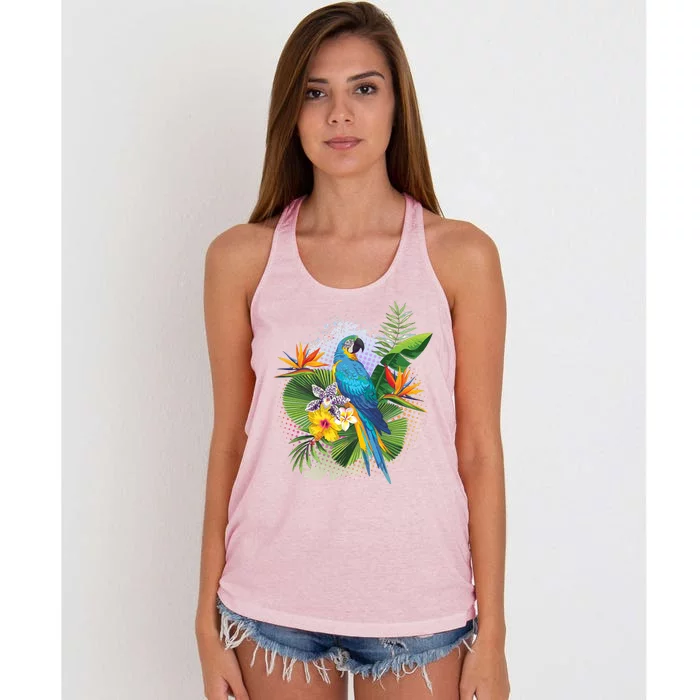 Tropical Paradise Flower Parrot Women's Knotted Racerback Tank