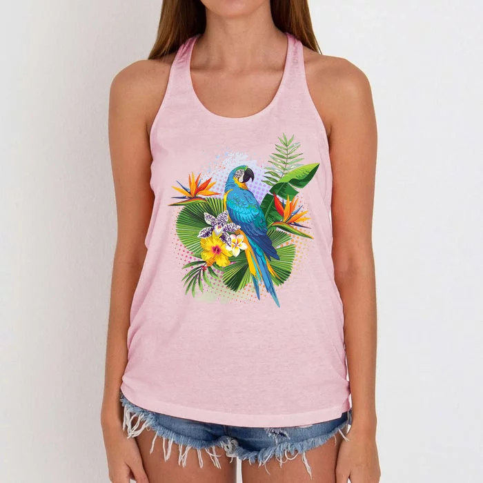 Tropical Paradise Flower Parrot Women's Knotted Racerback Tank