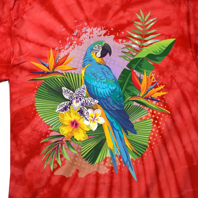 Tropical Paradise Flower Parrot Tie-Dye T-Shirt