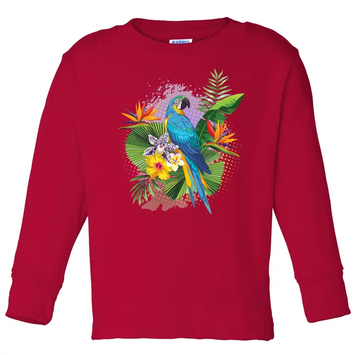 Tropical Paradise Flower Parrot Toddler Long Sleeve Shirt