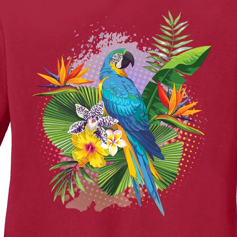 Tropical Paradise Flower Parrot Ladies Long Sleeve Shirt