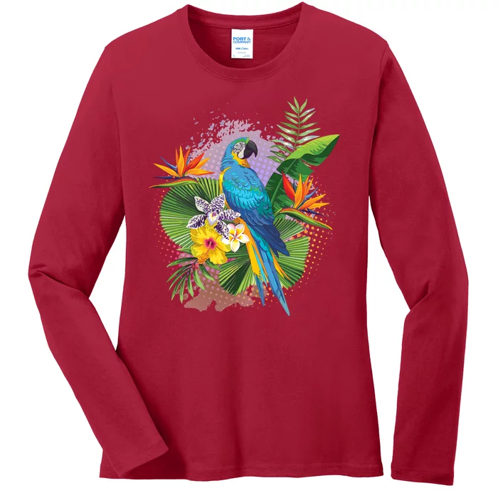 Tropical Paradise Flower Parrot Ladies Long Sleeve Shirt