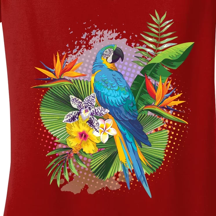 Tropical Paradise Flower Parrot Women's V-Neck T-Shirt