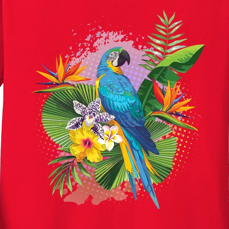 Tropical Paradise Flower Parrot Kids Long Sleeve Shirt