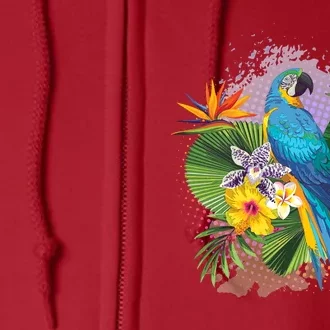 Tropical Paradise Flower Parrot Full Zip Hoodie