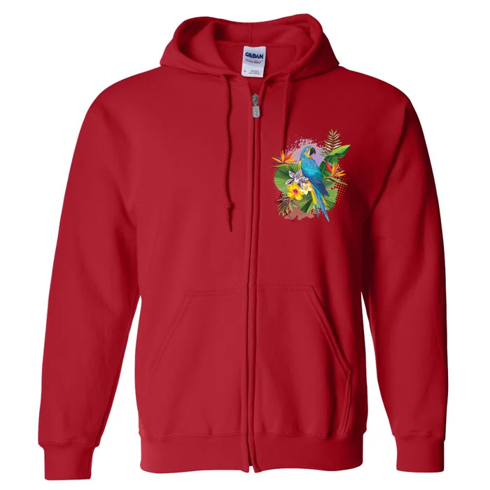 Tropical Paradise Flower Parrot Full Zip Hoodie