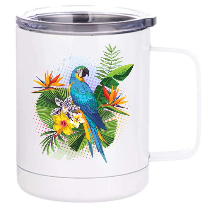 Tropical Paradise Flower Parrot Front & Back 12oz Stainless Steel Tumbler Cup