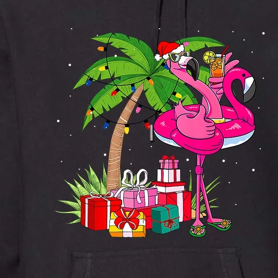 Tropical Pink Flamingo Christmas In July Summer Palm Tree Premium Hoodie