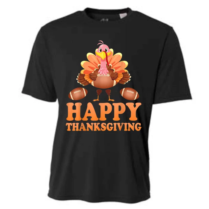 Turkey Playing Football Happy Thanksgiving Player Fan Lover Gift Cooling Performance Crew T-Shirt