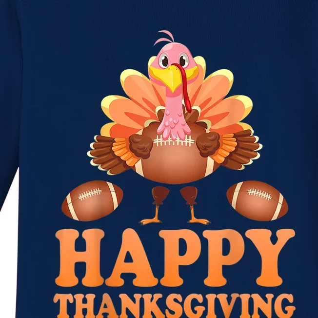 Turkey Playing Football Happy Thanksgiving Player Fan Lover Gift Baby Long Sleeve Bodysuit