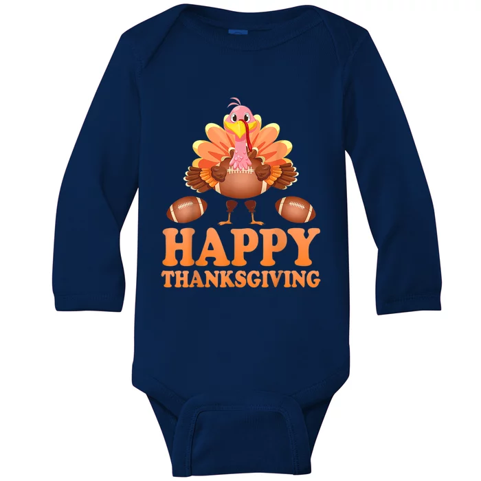 Turkey Playing Football Happy Thanksgiving Player Fan Lover Gift Baby Long Sleeve Bodysuit