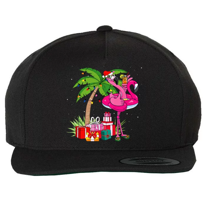 Tropical Pink Flamingo Christmas In July Summer Palm Tree Wool Snapback Cap