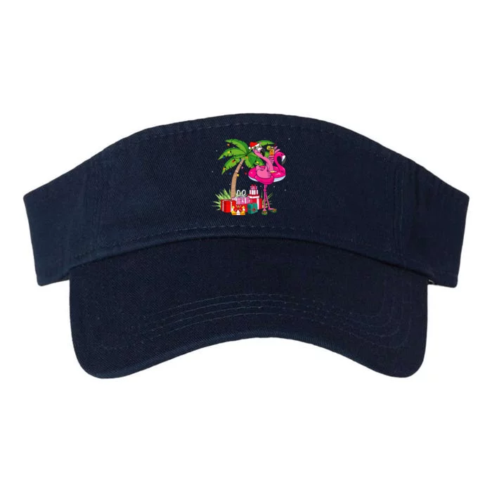 Tropical Pink Flamingo Christmas In July Summer Palm Tree Valucap Bio-Washed Visor