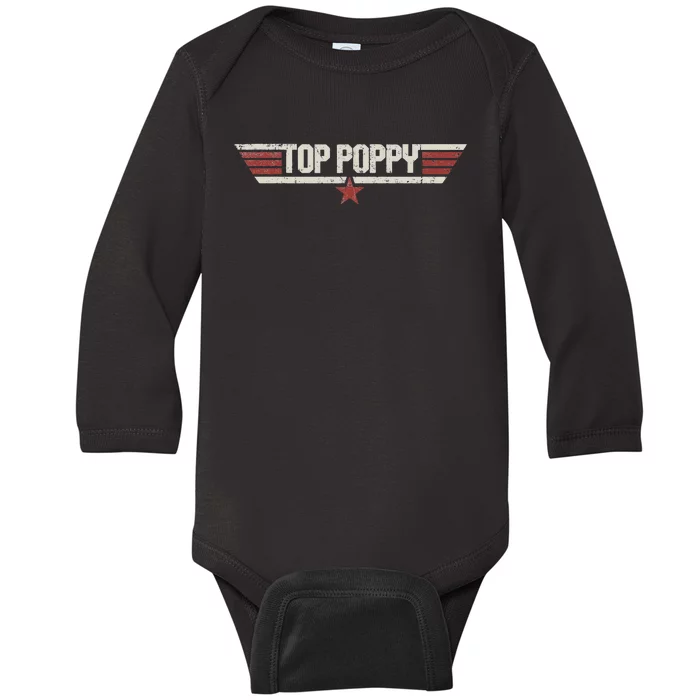 Top Poppy Funny Vintage 80s Gift Father Grandpa Father's Day Baby Long Sleeve Bodysuit