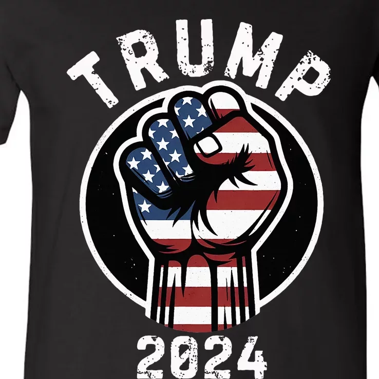 Trump Pumps Fist Vote Republican 2024 Usa V-Neck T-Shirt