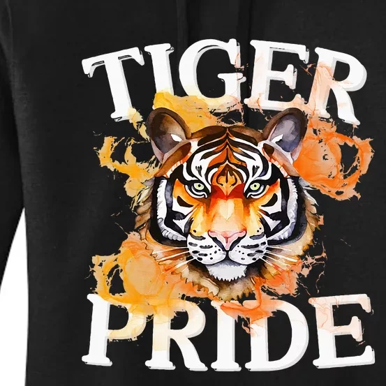 Tiger Pride Flame Tiger Mascot Retro School Sport Cheer Team Women's Pullover Hoodie