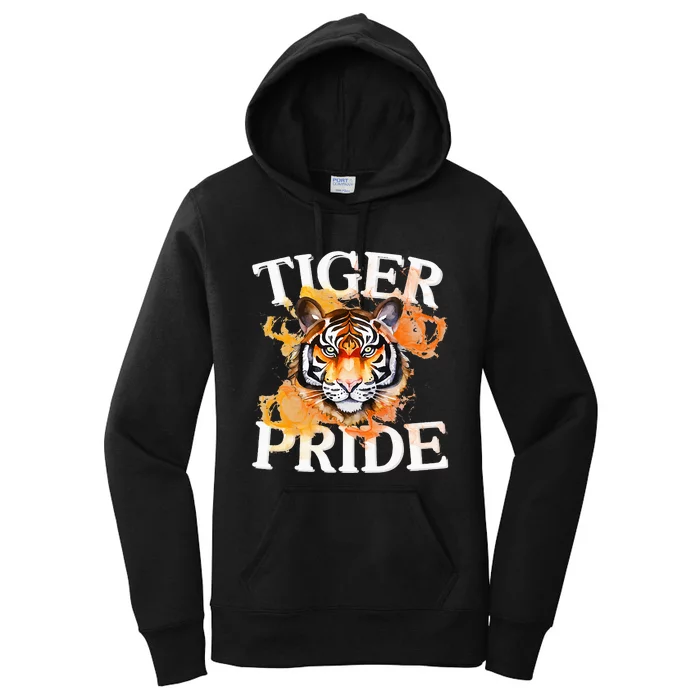 Tiger Pride Flame Tiger Mascot Retro School Sport Cheer Team Women's Pullover Hoodie