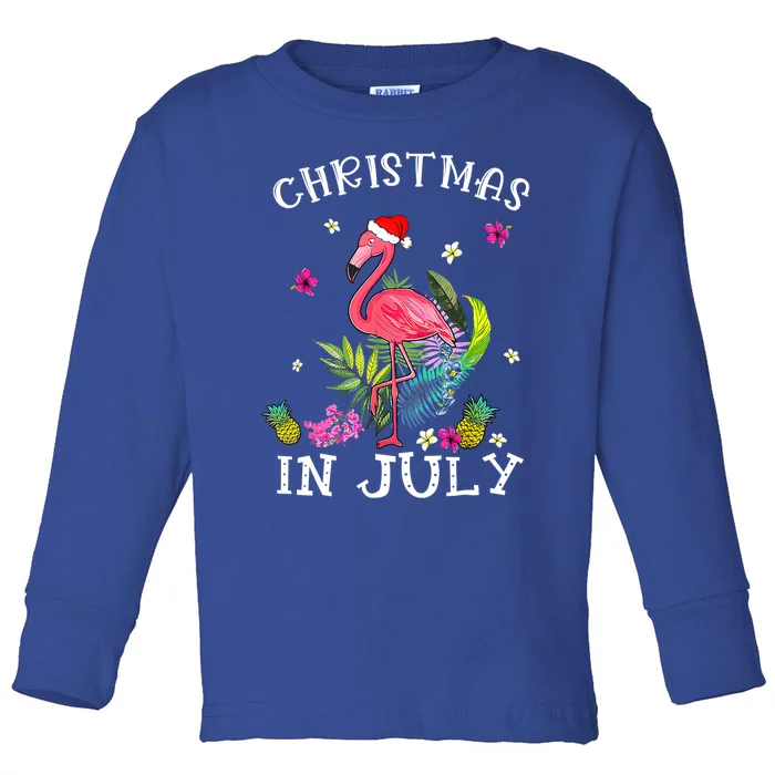 Tropical Pink Flamingo Christmas In July Summer Great Gift Toddler Long Sleeve Shirt