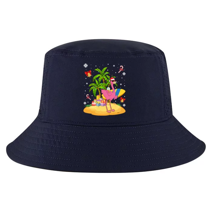 Tropical Pink Flamingo Christmas In Summer Palm Tree Graphic Gift Cool Comfort Performance Bucket Hat