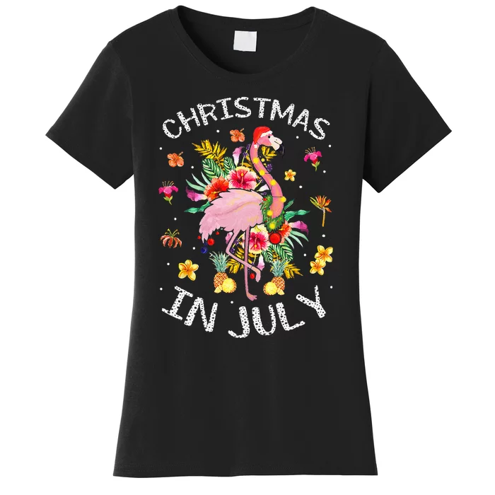 Tropical Pink Flamingo Hawaii Summer Cute Christmas In July Women's T-Shirt