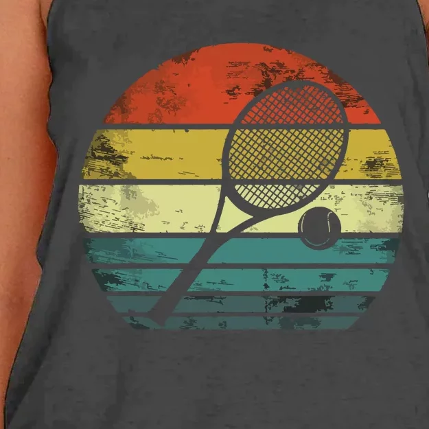 Tennis Player Gifts Retro Sunset Tennis Racquet & Ball Coach Women's Knotted Racerback Tank