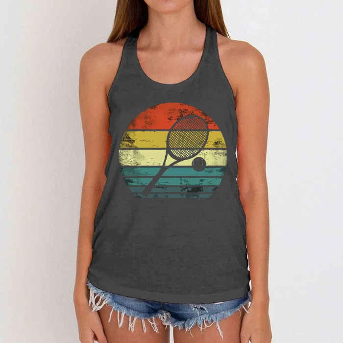 Tennis Player Gifts Retro Sunset Tennis Racquet & Ball Coach Women's Knotted Racerback Tank