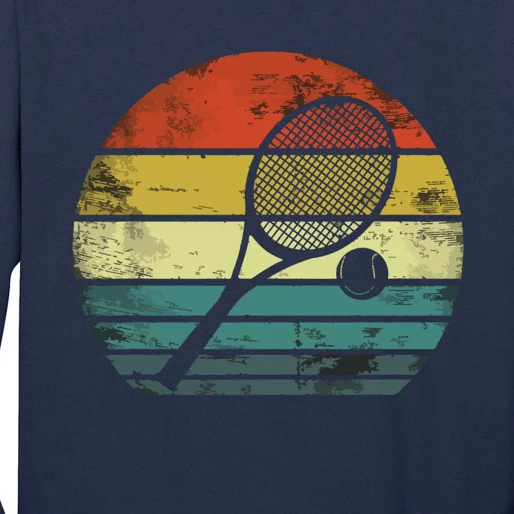 Tennis Player Gifts Retro Sunset Tennis Racquet & Ball Coach Tall Long Sleeve T-Shirt