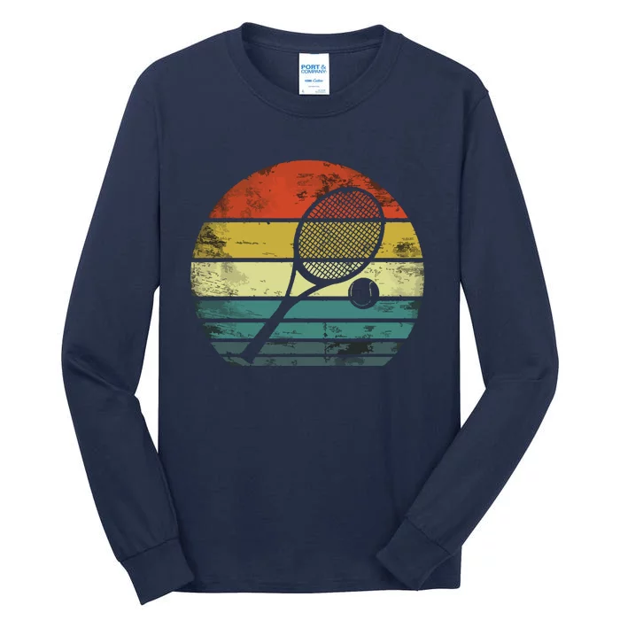 Tennis Player Gifts Retro Sunset Tennis Racquet & Ball Coach Tall Long Sleeve T-Shirt