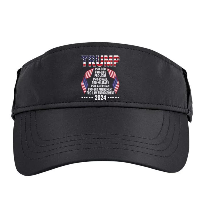 Trump Pro God Pro Life Pro Jobs Pro Israel Pro Military 2024 Adult Drive Performance Visor