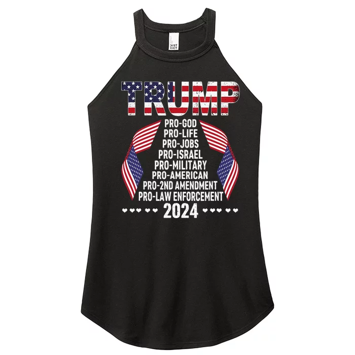 Trump Pro God Pro Life Pro Jobs Pro Israel Pro Military 2024 Women’s Perfect Tri Rocker Tank