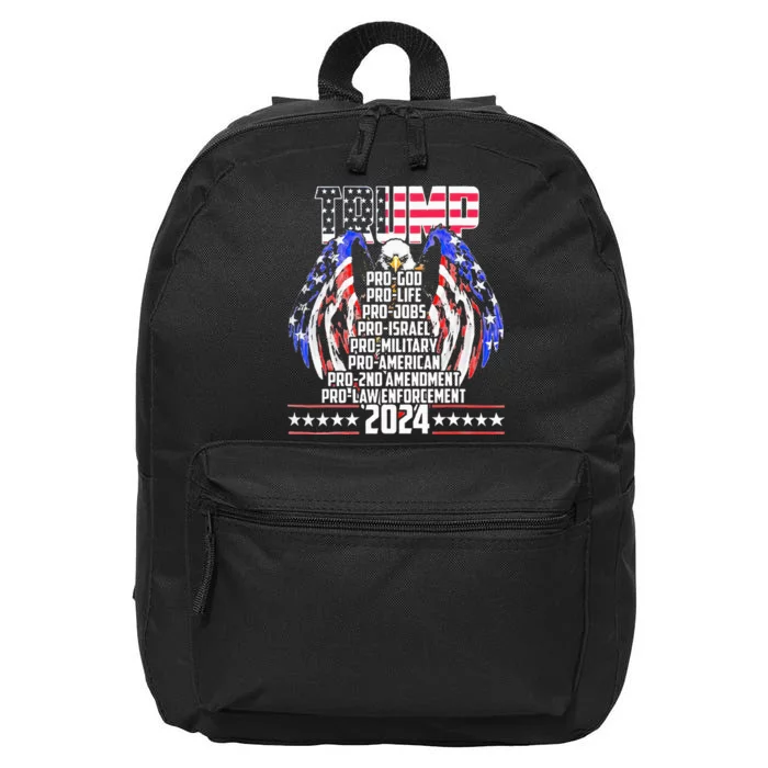 Trump Pro God Pro Life Po Jobs Pro Israel Pro 2024 16 in Basic Backpack