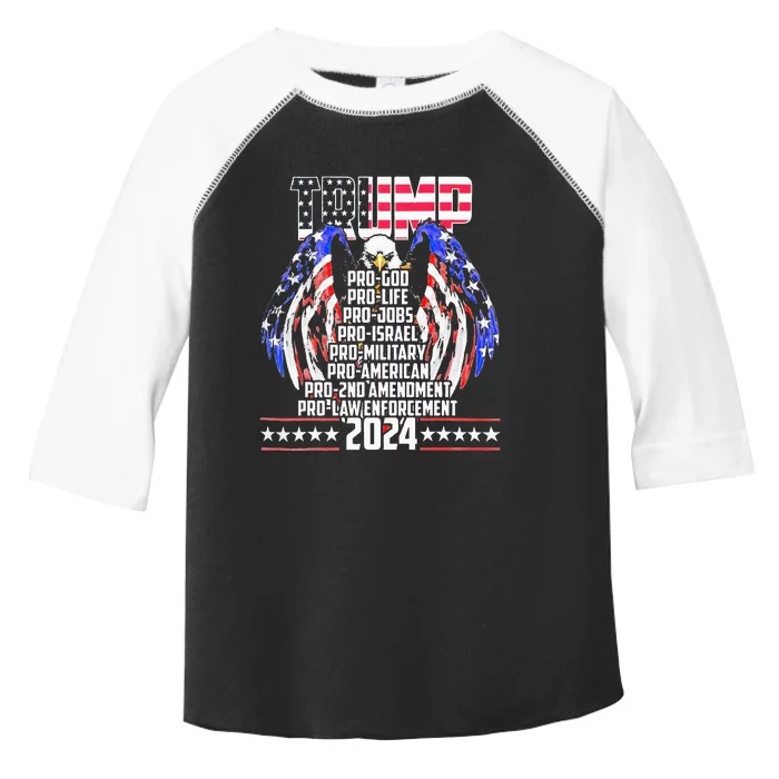 Trump Pro God Pro Life Po Jobs Pro Israel Pro 2024 Toddler Fine Jersey T-Shirt