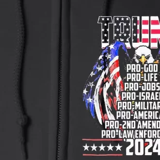 Trump Pro God Pro Life Po Jobs Pro Israel Pro 2024 Full Zip Hoodie