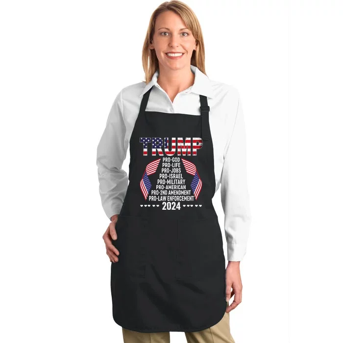 Trump Pro God Pro Life Pro Jobs Pro Israel Pro Military 2024 Full-Length Apron With Pocket