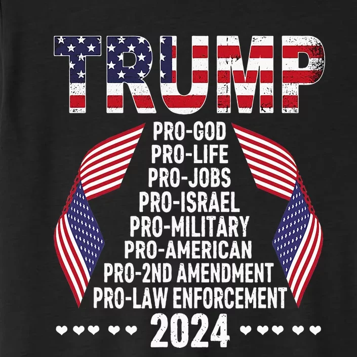 Trump Pro God Pro Life Pro Jobs Pro Israel Pro Military 2024 ChromaSoft Performance T-Shirt