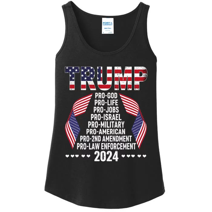 Trump Pro God Pro Life Pro Jobs Pro Israel Pro Military 2024 Ladies Essential Tank