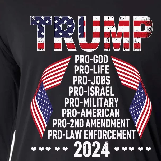 Trump Pro God Pro Life Pro Jobs Pro Israel Pro Military 2024 Cooling Performance Long Sleeve Crew