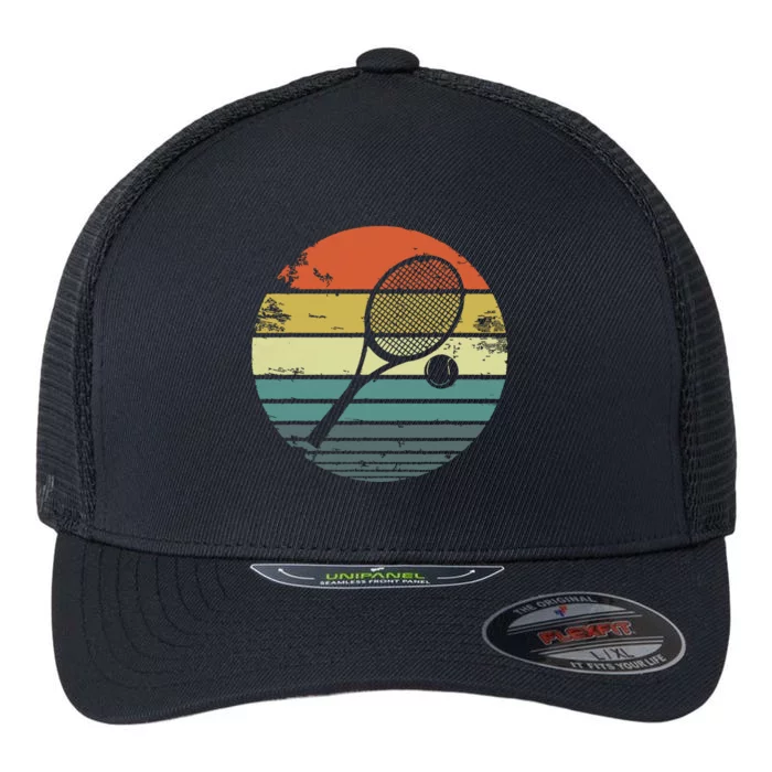 Tennis Player Gifts Retro Sunset Tennis Racquet Ball Coach Flexfit Unipanel Trucker Cap