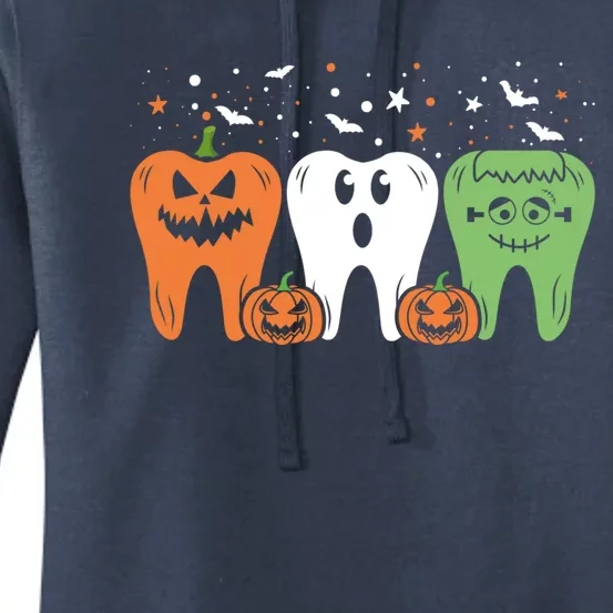 Teeth Pumpkin Ghost Monster Dental Halloween Dentist Costume Gift Women's Pullover Hoodie