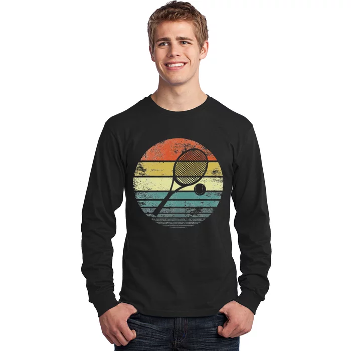 Tennis Player Gifts Retro Sunset Tennis Racquet & Ball Coach Long Sleeve Shirt