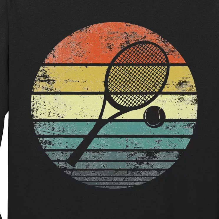 Tennis Player Gifts Retro Sunset Tennis Racquet & Ball Coach Long Sleeve Shirt