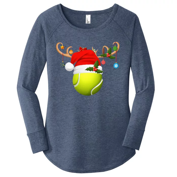 Tennis Player Gift Reindeer Santa Hat Tennis Ball Christmas Women's Perfect Tri Tunic Long Sleeve Shirt