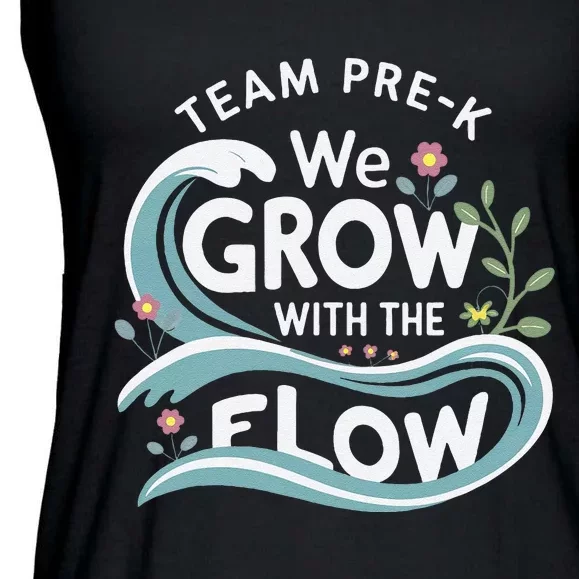 Team Prek Grow With The Flow With Playful Waves And Plants Ladies Essential Flowy Tank