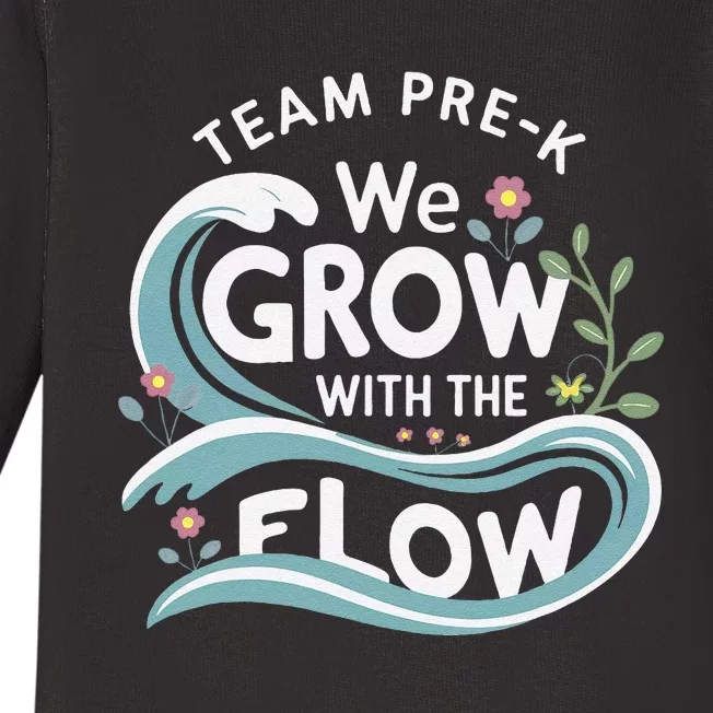 Team Prek Grow With The Flow With Playful Waves And Plants Baby Long Sleeve Bodysuit